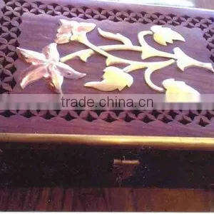 Brass Inlay Hand Carved Wooden Box, Hand Made Wooden Box, Carved Wooden Box, Antique Hand Carved Wooden Box thumbnail-1