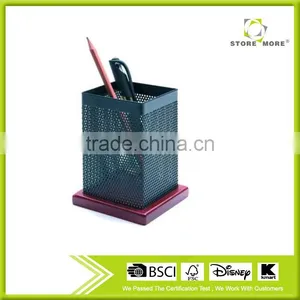 Rectangle Metal Mesh Pencil Holder With Wooden Bottle thumbnail-1