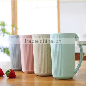 Wheat Straw Stripe Plastic Cup With Handle Plastic Tumbler thumbnail-1