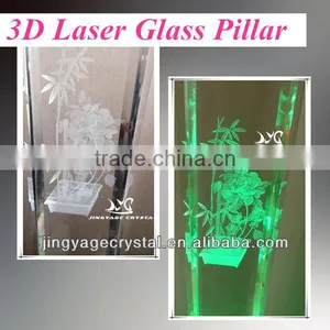[JINGYAGE]3D Laser Crystal Glass Pillar For Interior Decoration Peony and Bamboo thumbnail-1