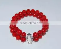Wholesale 17CM 8mm Two Rows Red Round Coral Bracelet With Sterling Silver Clasp thumbnail-1
