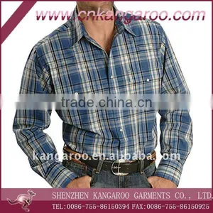 Men's Cotton Wrinkle Resistant Blue Plaid Western Shirt thumbnail-1