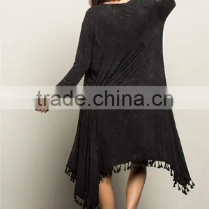 Long Blouse Soft And Stretchy Sharkbite Pom Pom Duster Knitted Cardigan thumbnail-3