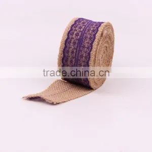 Jute Burlap Natural Hessian Ribbon With Purple Lace Trim Wedding thumbnail-5