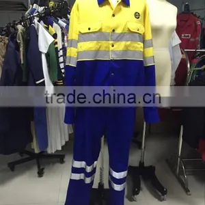 Polycotton His Vis Working Uniform Jacket Pants Reflective Safety Coverall Workwear thumbnail-1