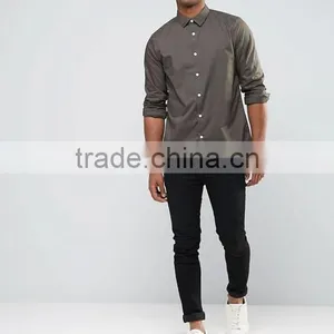 Custom Long Sleeve Spread Collar Mens Pre-Shrunk 55% Cotton 45% Polyester Breathable Comfort Fit Casual Grey Plain Shirts thumbnail-4