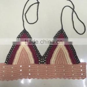 Latest Crochet Ladies Summer Popular Multicolor Beach Cotton Bra Top thumbnail-1