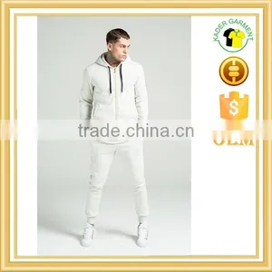 Quality Cotton Jersey Tracksuits Plain Cream Tracksuit Zipper up Tracksuit thumbnail-1