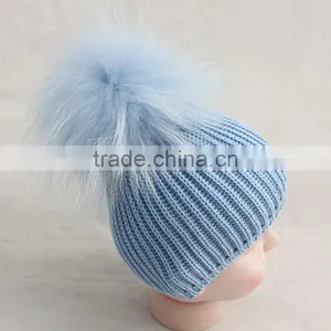 Myfur Customized Baby Knitted Hat With Genuine Dyed Raccoon Fur Pom Poms thumbnail-3