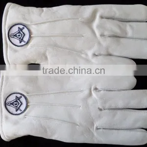 Masonic Craft Regalia White Leather Square & Compass Emblem Glove thumbnail-1