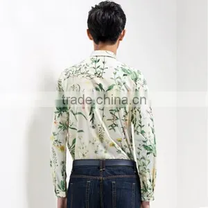 2016 Spring Collection Men Plant Printed Slim Fit Casual Shirt thumbnail-2