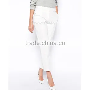 2014 Smart Ankle Grazing Trousers Elegant Poly Blended Lady White Pants P0005 thumbnail-1