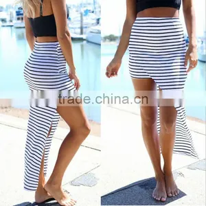 Onen Wholesale Designer Clothing Fashion Women Divided Skirt Stripe Asymmetrical Drop Hem Midi Skirt thumbnail-1
