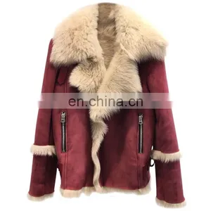 Winter Wholesale Custom Long Sleeve Real Sheep Fur Pure Leather Jacket thumbnail-1