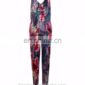Latest Custom Printed Casual Jumpsuit Lily Floral Printed Sleeveless V Neck Jumpsuit thumbnail-3