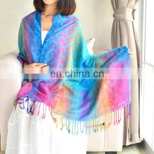 New Minority Style Nepal Cotton and Linen Colorful Hijab Manufacturer Direct Rainbow Pashmina Scarf thumbnail-1