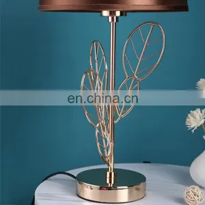 Popular New Design Living Room Decor Gold Leaf Shape Luxury Bedside Lamps for Hotel Home thumbnail-6