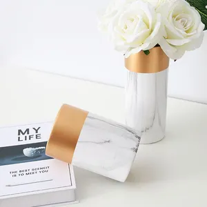 Unique Marbling Luxurious Rose Gold Vase Planters For Dining-Table thumbnail-1