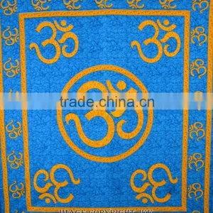 Indian Tapestry Cotton OM Print Blue Wall Hanging Tapestries Throw Mandala Print thumbnail-1