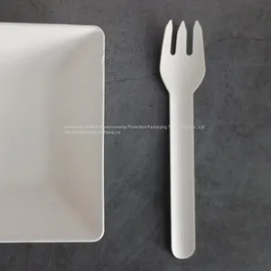 Eco Friendly Waterproof Paper Pulp Biodegradable Customized Disposable Kitchen Utensil Fork thumbnail-1