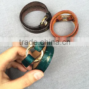 Personality High Feshion Genuine Leather Crocodile Parttern Crack Vintage Retro Style Hand Make Bracelet for Mens thumbnail-4