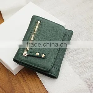Guangzhou Factory Cowhide Leather Hand Pouch Short Wallet Triple Wallet for Ladies thumbnail-3
