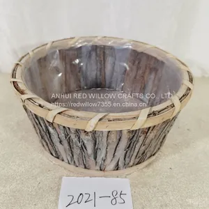 Oval Shaped Small Poplar Bark Handwoven Gardening Flowers Basket thumbnail-1