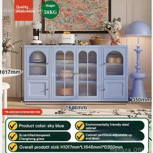 Reeded Glass Display Sideboard | Steel Credenza for Bistros & Retail | Soft-Glow Showcase Ready thumbnail-3