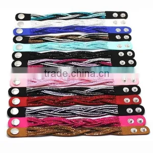 Hot Sale Women Rhinestone Hard Leather Bangle Bracelet thumbnail-3