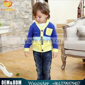 Wholesale 2016 New Child Suit Korean Version Spell Color Striped Knit Cardigan Jacket Long-sleeved T-shirt Three-piece Hole Jean thumbnail-1
