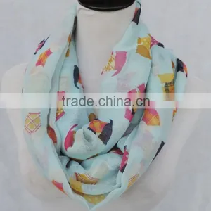 Newest Style Colorful Cute Animal Dog Printed Polyester Voile Round Infinity Scarf thumbnail-4