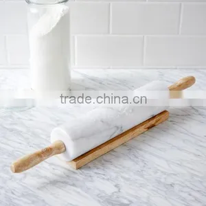 Natural White Marble Rolling Pin With Base thumbnail-1