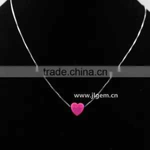 Fashion Synthetic Pink Heart Opal Stone Pendant 925 Sterling Silver Necklace Jewelry thumbnail-5