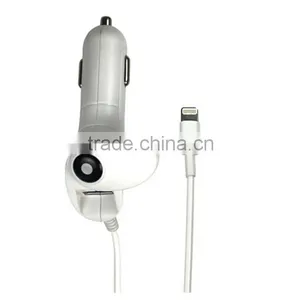 White Car Charger With Build-in Cable Connection Support for Lightening and Micor USB Port Car Charger thumbnail-1