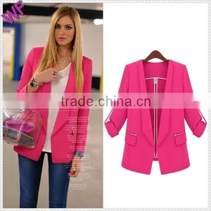 China Wholesale Roll up Sleeve Design Ladies Blazer thumbnail-2