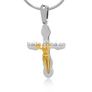 Wholesale Two Tone Silver Gold Stainless Steel Fashion Christ Cross Religious Jewelry Mens Crucifix Jesus Pendant For Rosary thumbnail-1