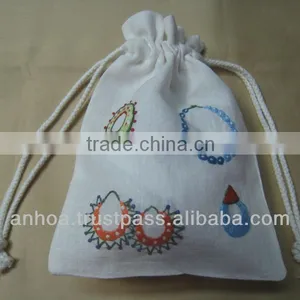 100% Cotton Hand Embroidery Drawstring Pouch Bag thumbnail-1