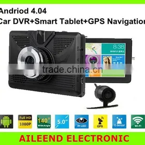 Car DVR Dual Camera Lens + Wifi + Android 4.0 Smart Tablet + GPS Navigator Full HD 1080P 5.0'' LCD Video Recorder Dash Cam thumbnail-1
