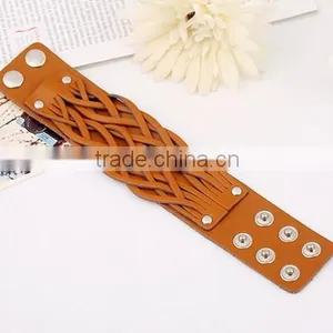 Unisex Wrap Cuff Bangle Punk Leather Bracelet Women Mutil Layers Bracelet thumbnail-3