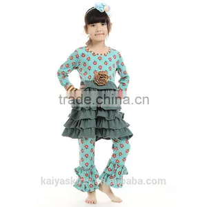 2016 Thanksgiving Kaiya Printed Cotton Ruffled Long Sleeve Dress and Pant Fall Boutique Girl Clothing Quality Choice thumbnail-1