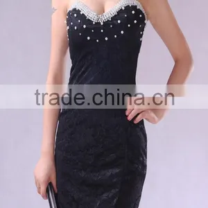 Sexy Night Club Dress Beading Decorative Lace Transparent Low Breast Sheath Over Hip Bare-Back Strapless Sexy Club Dress thumbnail-2