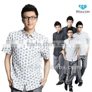 Latest Brand Design European Style Fancy Fashion Pure Cotton Short Sleeve Casual Men Print Shirt thumbnail-1