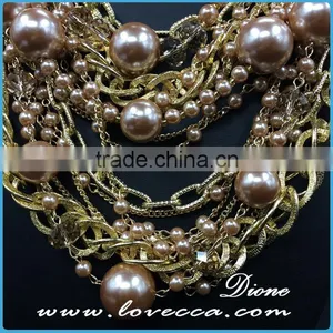Dubai Gold Jewelry Charms Fashion Women Exaggerate Pearl Collar Chain Costume Necklace thumbnail-5
