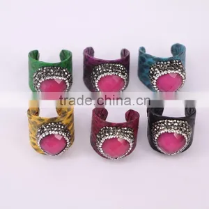 Charm Rose Heart Gem Stone Ring, Snakeskin Rings, Pave Setting Crystal Jewelry Finger Fashion Druzy Ring thumbnail-1