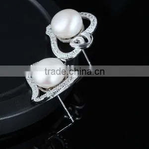 925 Sterling Silver Heart Shaped and White Pearl Bar Setting Ear Studs thumbnail-3