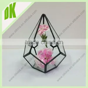 Materials: Stained Glass, Copper Foil, Solder, Patina, Chain//Indoor Geometric Airplant Holder thumbnail-1