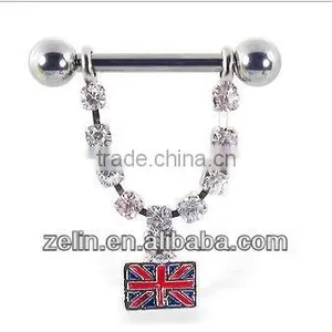 Stainless Steel Dangle Nipple Ring, British Flag Nipple Ring Body Piercing Jewelry thumbnail-1