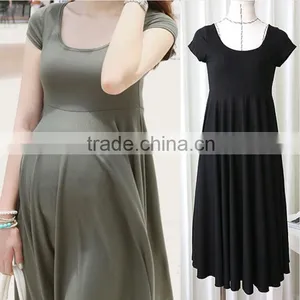 Summer Short Sleeve Slim Pregnancy Dress Wear for Maternity O-neck thumbnail-1