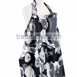 Soft Cotton Pockets for Burp Rags and Storage While Black Flower Printing Breast Feeding Large Roomy Privacy Apron thumbnail-1