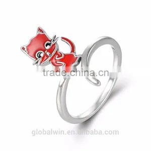 Factory Promotion Solid 925 Latest Wedding Ring Designs Red Black Enamel Sterling Silver Ring Cat Animal Sex Women'S Ring Animal thumbnail-1